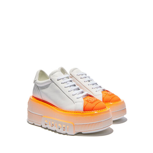 Nexus Fluo Sneakers XXL Sole in White and Orange for Women | Casadei®