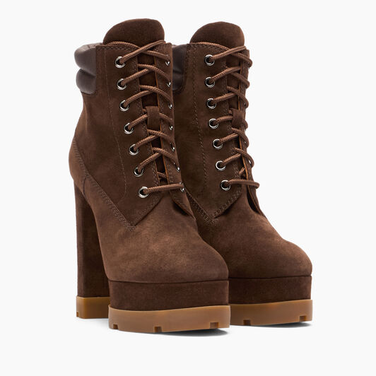 Casadei Nancy Laced Suede Ankle Boots Cacao 1R461Y1201C1833