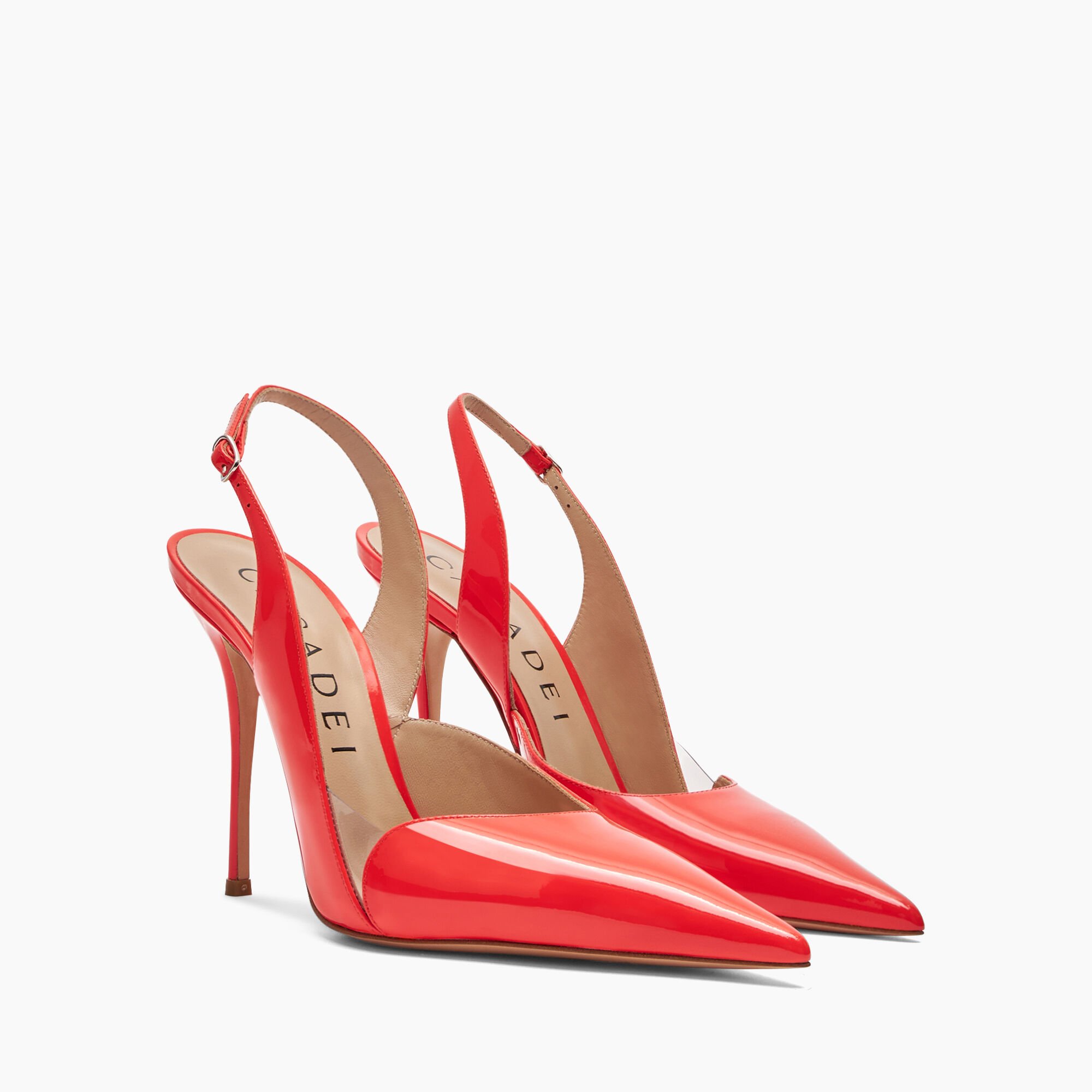 Casadei Scarlet Patent Leather, PVC Slingback Coral 1G599X1001T0396