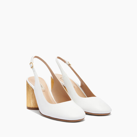 Casadei Emily Cleo Leather and Gold Slingbacks White 1G603X0801C2341