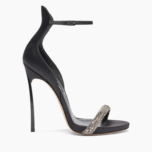 Casadei Cappa Blade Stratosphere Satin Sandals Jet Hematite and Nero 1L172W120TC2293