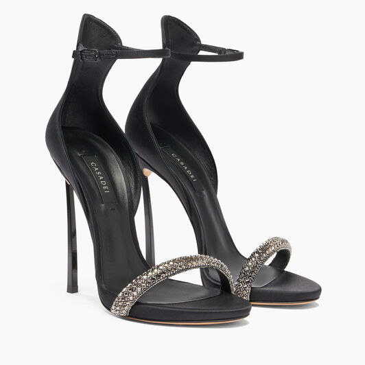 Casadei Cappa Blade Stratosphere Satin Sandals Jet Hematite et Black 1L172W120TC2293