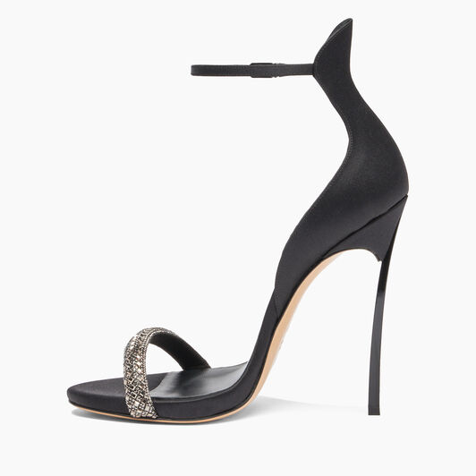 Casadei Cappa Blade Stratosphere Satin Sandals Jet Hematite and Black 1L172W120TC2293