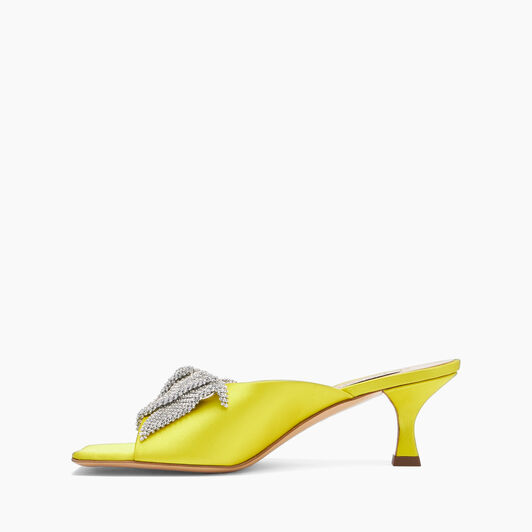 Casadei Butterfly Geraldine Crystal Satin Kitten Mules Citrine 1M324X0501C2330