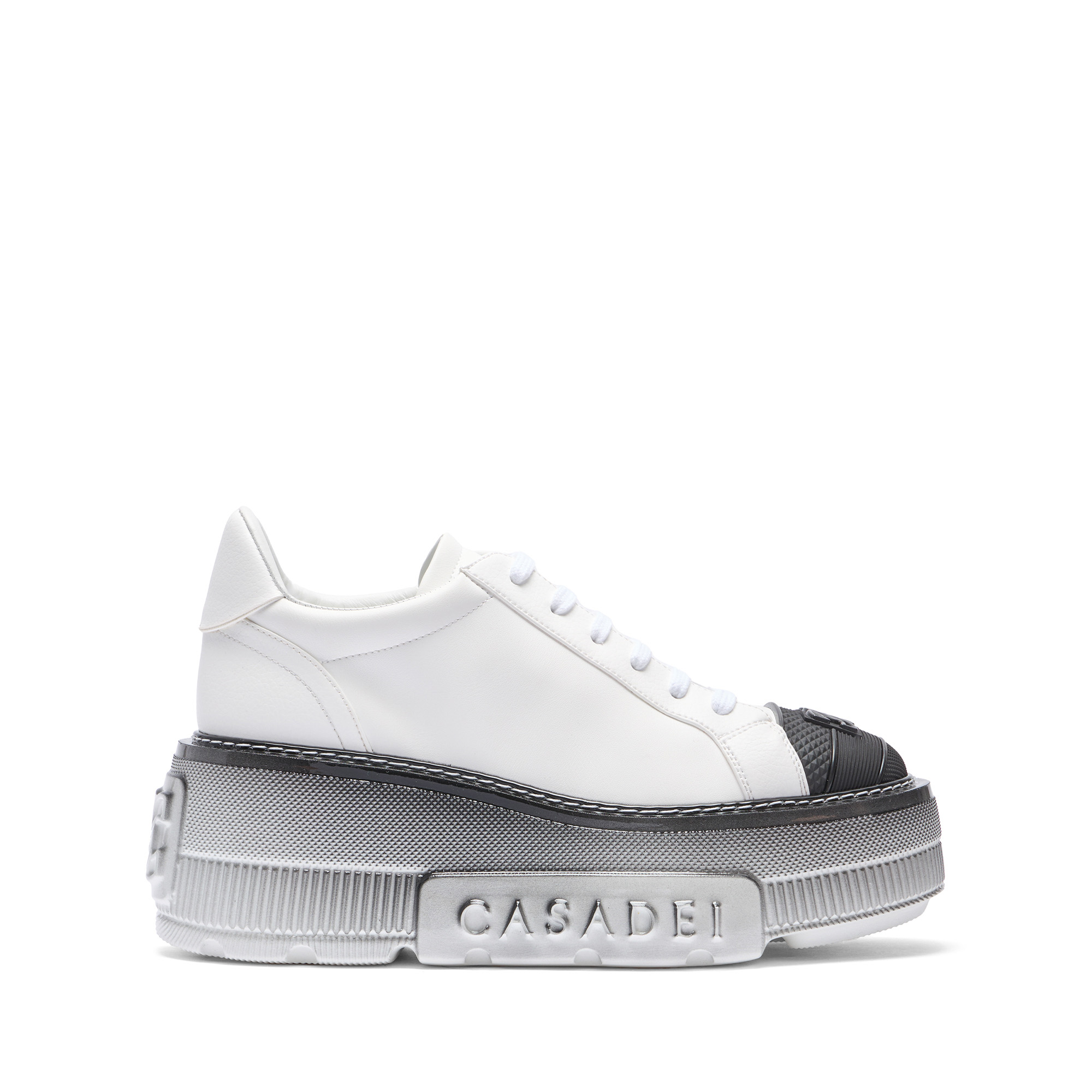 Shop Casadei Nexus Toe Cap Sneakers - Woman Xxl Sole White And Black 40.5